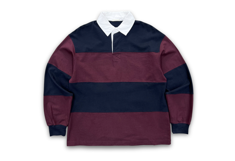  Gu Striped Rugger Long Sleeve Polo Shirt Burgundy/ Black 