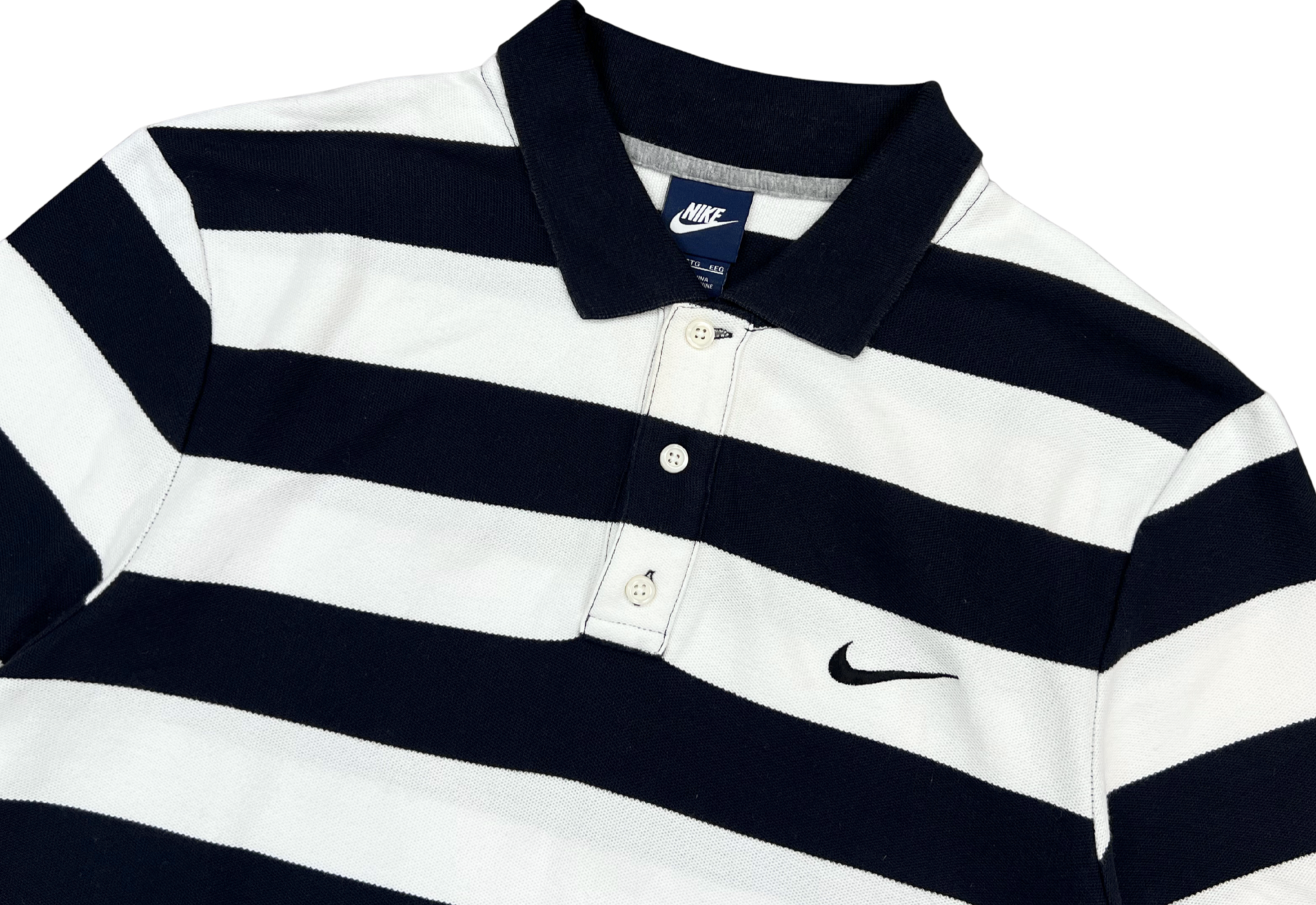 Vintage Nike Striped Polo Shirt White Black