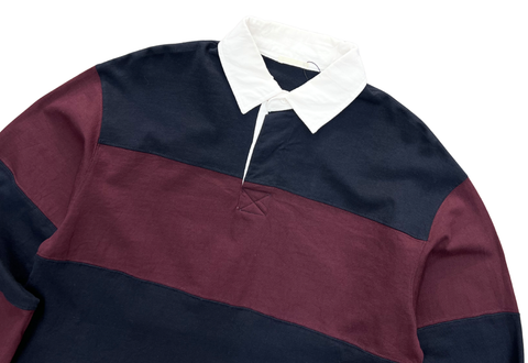  Gu Striped Rugger Long Sleeve Polo Shirt Burgundy/ Black 