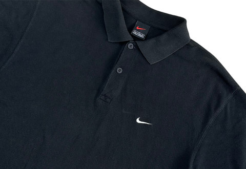  Vintage 90s Nike Swoosh Logo Polo Shirt Black 