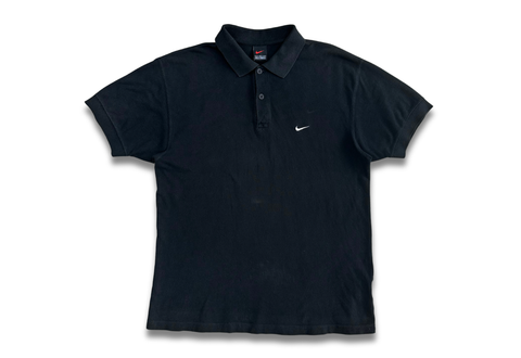  Vintage 90s Nike Swoosh Logo Polo Shirt Black 