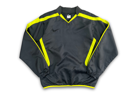  Nike V-neck Nylon Pullover Windbreaker Black Neon L/S Jersey 