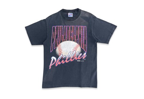  Vintage 90s Philadelphia Philies Baseball Trench Black Tee 