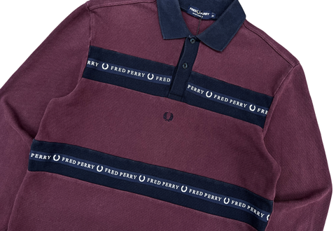  Vintage Fred Perry Taped Chest Long Sleeve Polo Shirt 