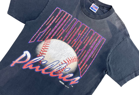  Vintage 90s Philadelphia Philies Baseball Trench Black Tee 