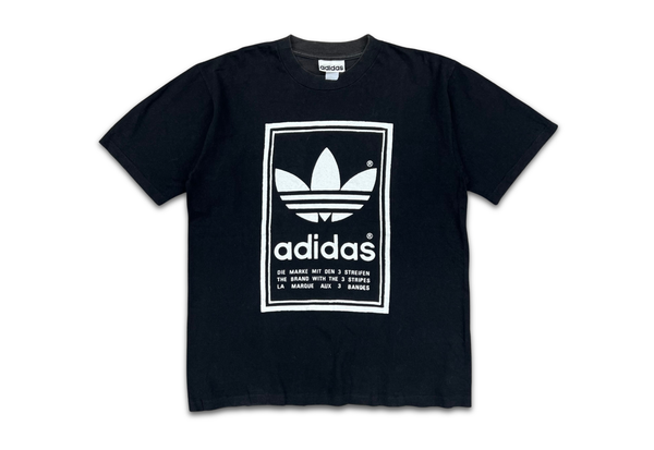  Vintage 90s adidas Trefoil Double-Sided Print Black Tee 