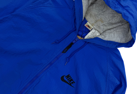  Vintage 90s Nike Hooded Windbreaker Jacket Royal Blue 