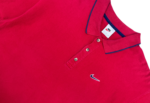  Vintage 90s Nike Embroidered Mini Swoosh Polo Shirt Red 