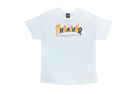  Thrasher Magazine Skateboard Fire Flame White Tee 