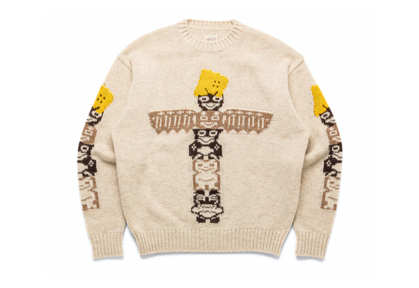  Kapital 5G Wool Peckish Totem Pole Crew Sweater Ecru 