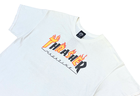  Thrasher Magazine Skateboard Fire Flame White Tee 
