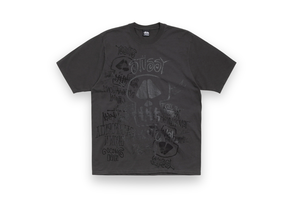  STUSSY SKULLS TEE PIGMENT DYED BLACK TEE 