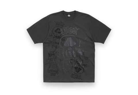  STUSSY SKULLS TEE PIGMENT DYED BLACK TEE 