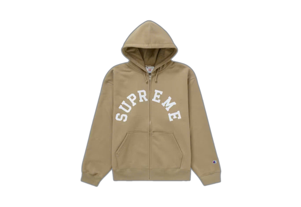  Supreme Champion Zip Up Hooded Sweatshirt Tan 