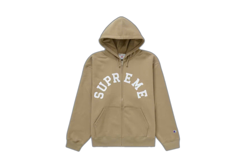  Supreme Champion Zip Up Hooded Sweatshirt Tan 