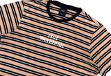  HUF Worldwide Light Brown Black Striped Embroidered Logo Tee 