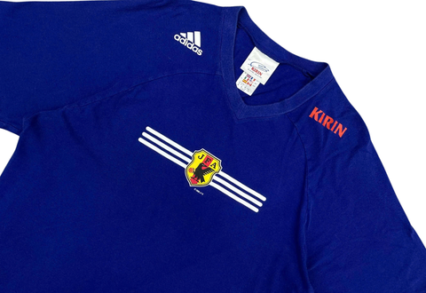  Vintage adidas Kirin Center Logo JFA Blue Tee 