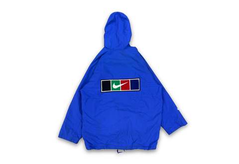  Vintage 90s Nike Court Big Multicolors Big Logo Hood Jacket Blue 