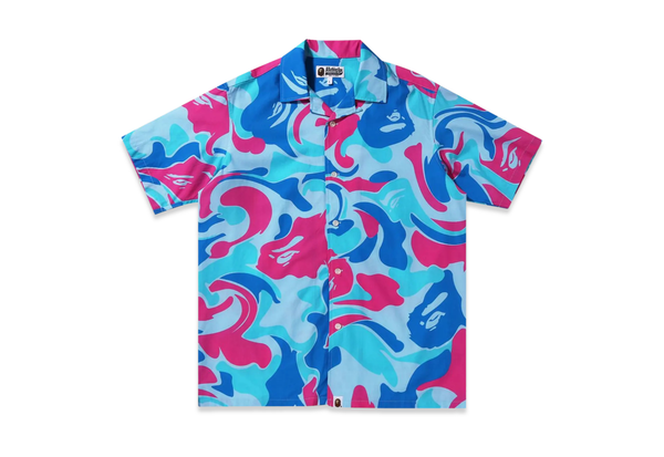  BAPE Marble Camo Open Collar S/S Shirt Blue 