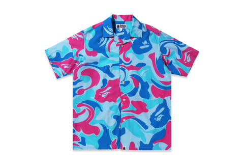  BAPE Marble Camo Open Collar S/S Shirt Blue 