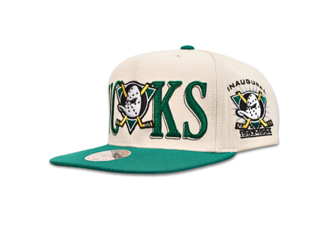  Mitchell & Ness Anaheim Ducks Across The Board Vintage Cream/Teal Snapback 