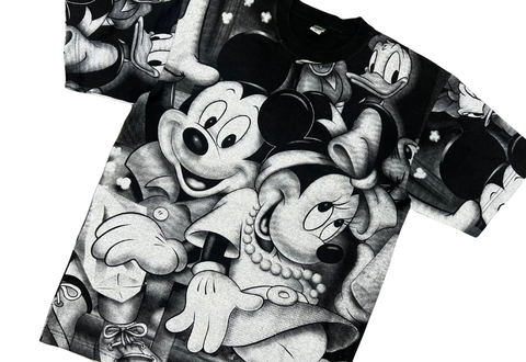  Vintage 90s Disney Mickey Unlimited Full Print Black Tee 