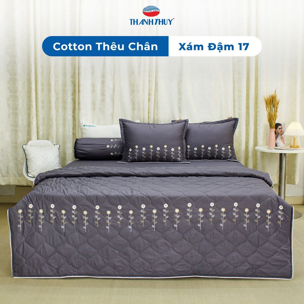  Vỏ Gối Cotton Thêu Chân Màu Xám Đậm (17) 
