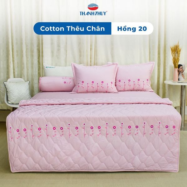  Chăn Lẻ Cotton Thêu Chân Màu Hồng (20) 
