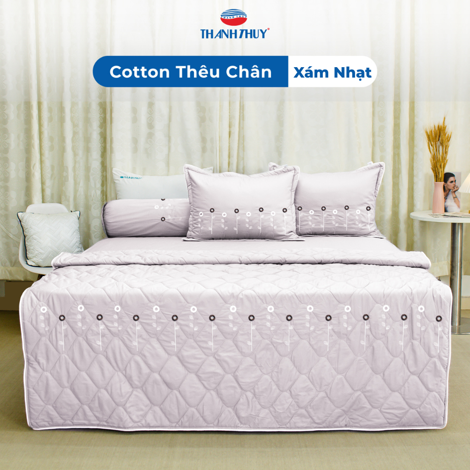  Bộ Ga Bọc Cotton Thêu Chân Màu Xám Lợt (21) 