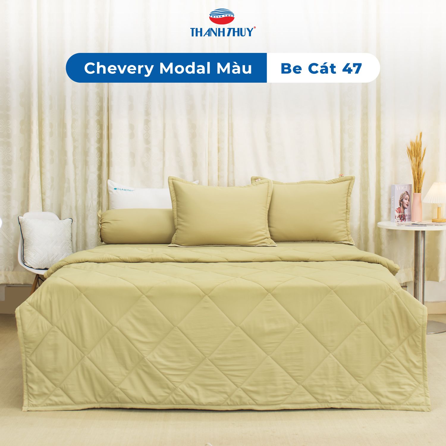  Bộ Ga Bọc Lụa Chevery Modal Màu Be Cát (47) 