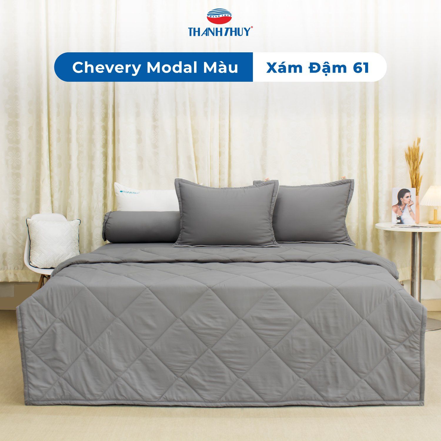  Bộ Ga Bọc Lụa Chevery Modal Màu Xám Đậm (61) 