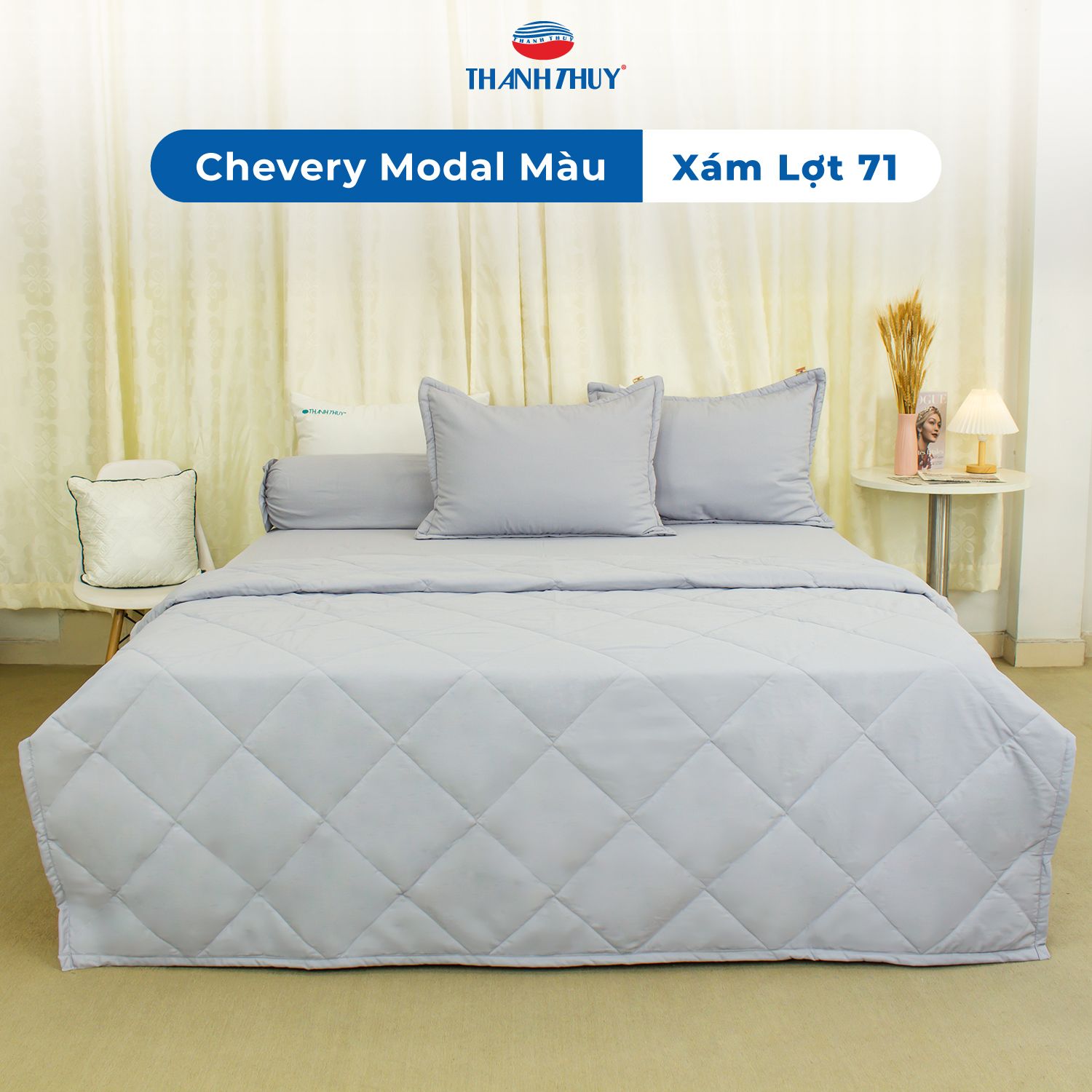  Chăn Lẻ Lụa Chevery Modal Màu Xám Lợt (71) 