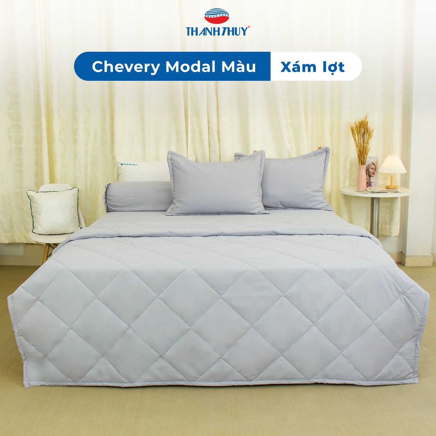  Vỏ Gối Lẻ Lụa Chevery Modal Màu Xám Lợt (71) 