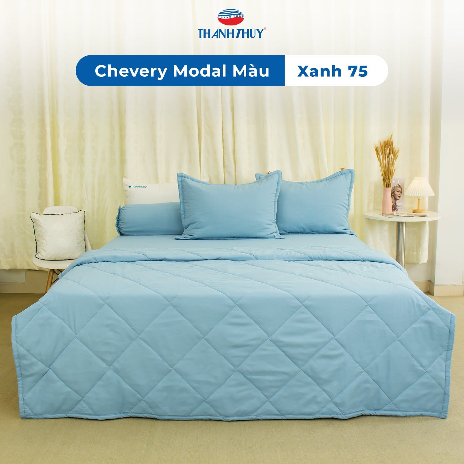 Chăn Lẻ Lụa Chevery Modal Màu Xanh (75) 