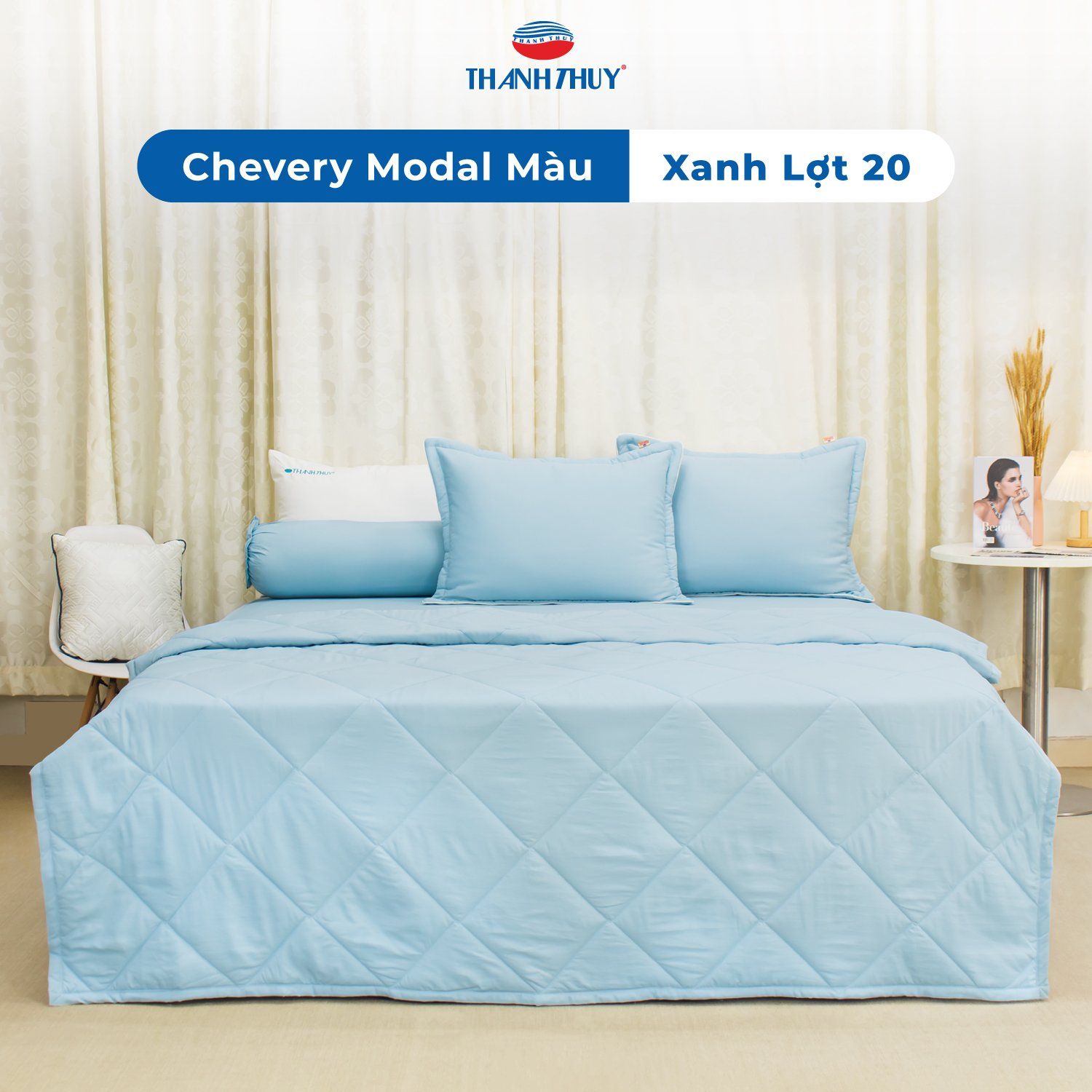  Vỏ Gối Lẻ Lụa Chevery Modal Màu Xanh Lợt (20) 