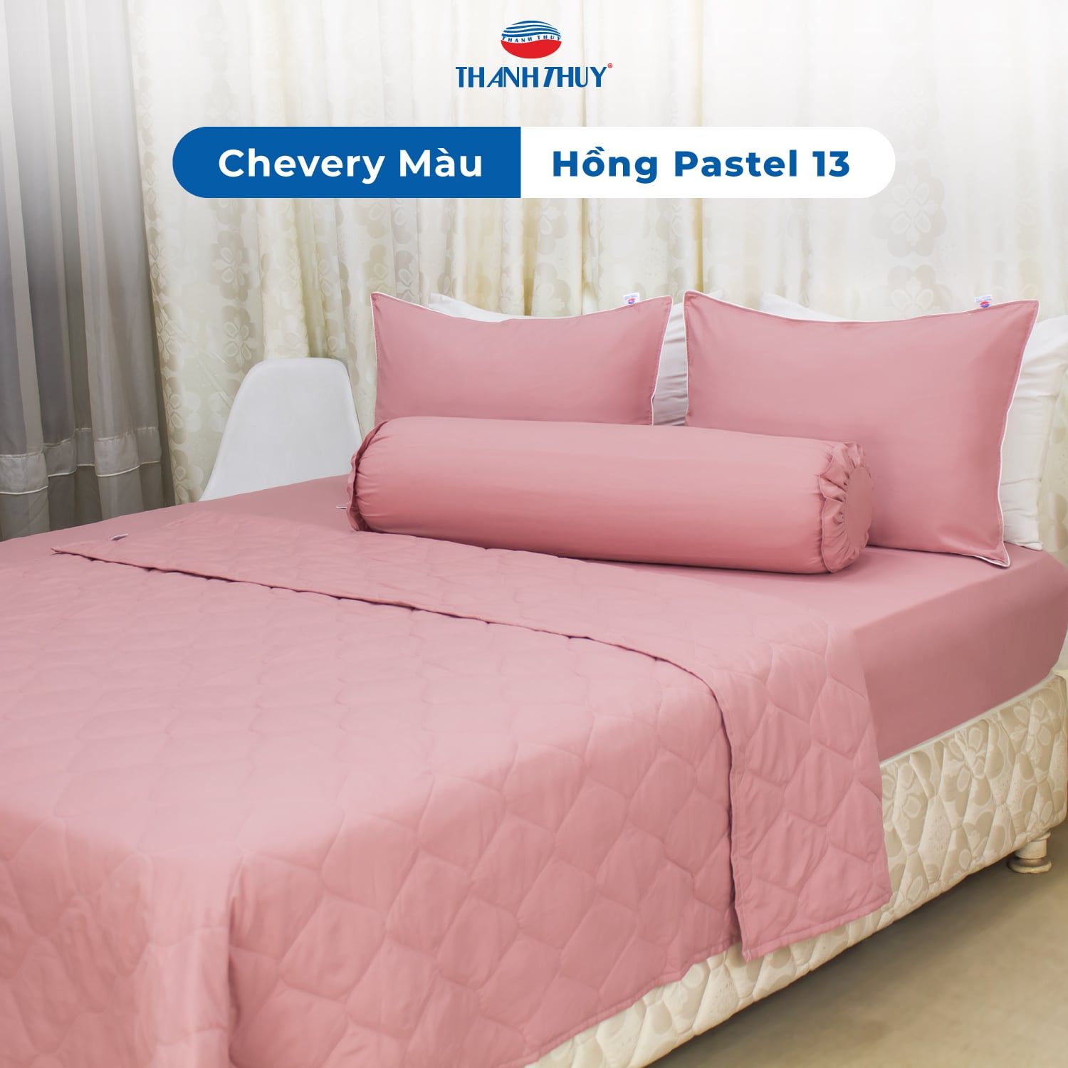  Bộ Ga Bọc Microfiber Chevery Màu Hồng Pastel (13) 