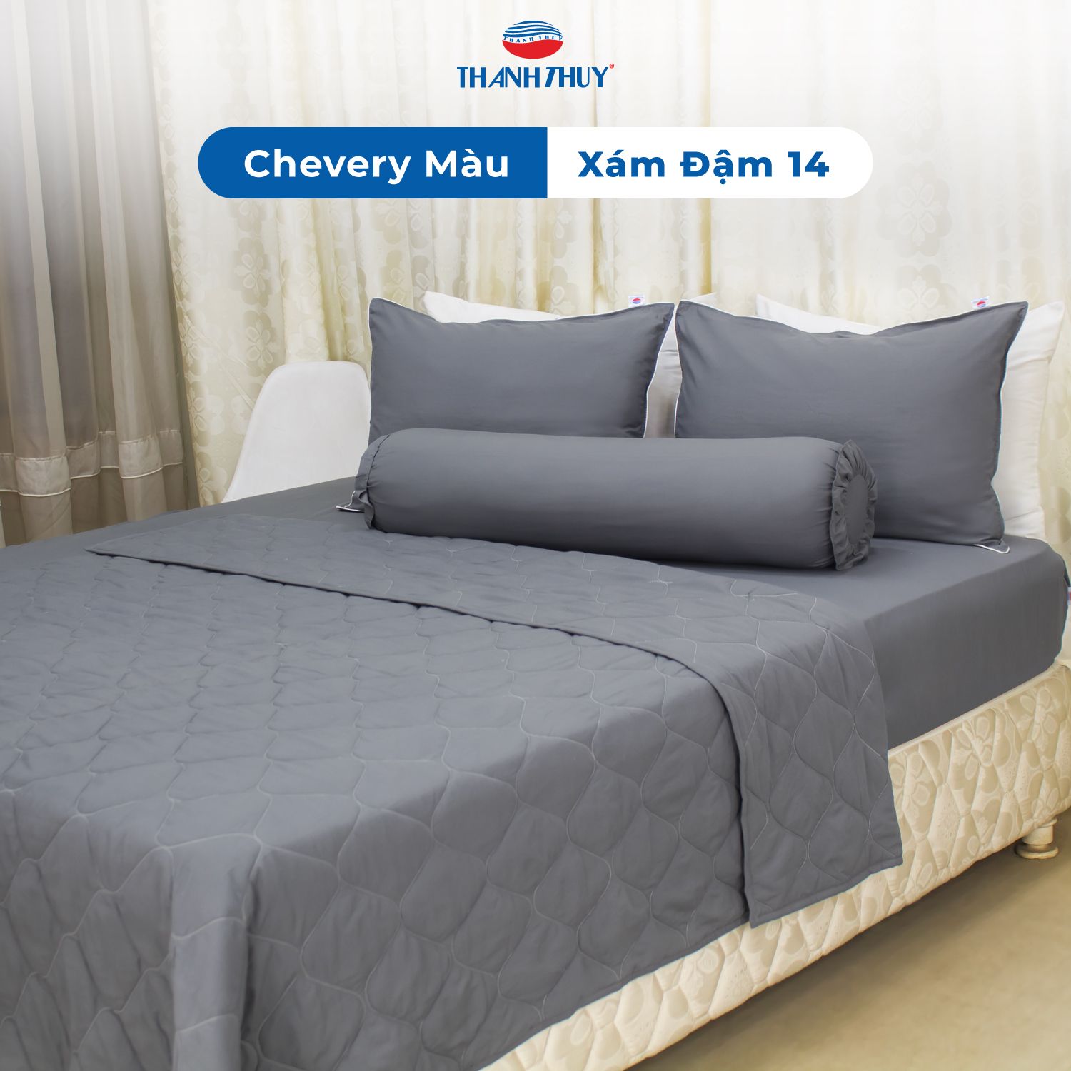 Bộ Ga Bọc Microfiber Chevery Màu Xám Đậm (NS) 