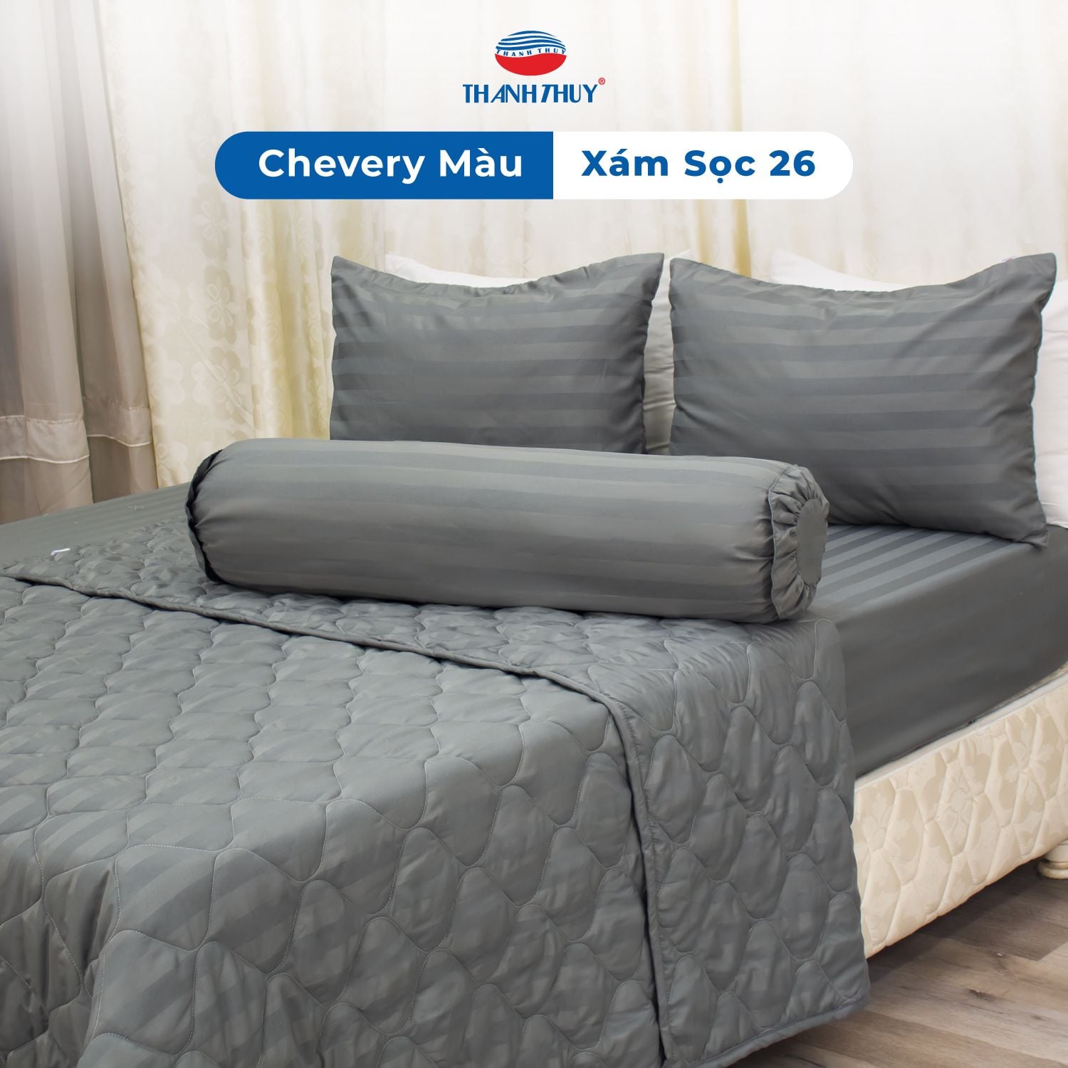  Chăn Lẻ Microfiber Chevery Màu Xám Sọc (26) 