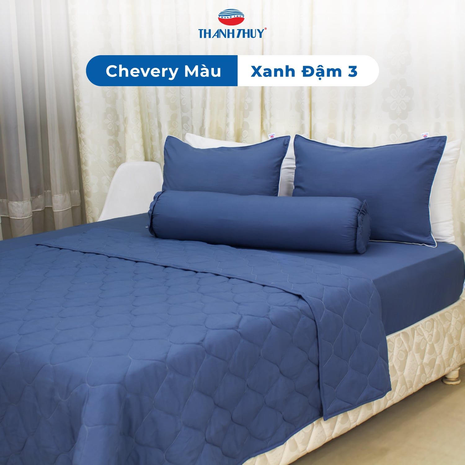  Bộ Ga Bọc Microfiber Chevery Màu Xanh Đậm (3) 