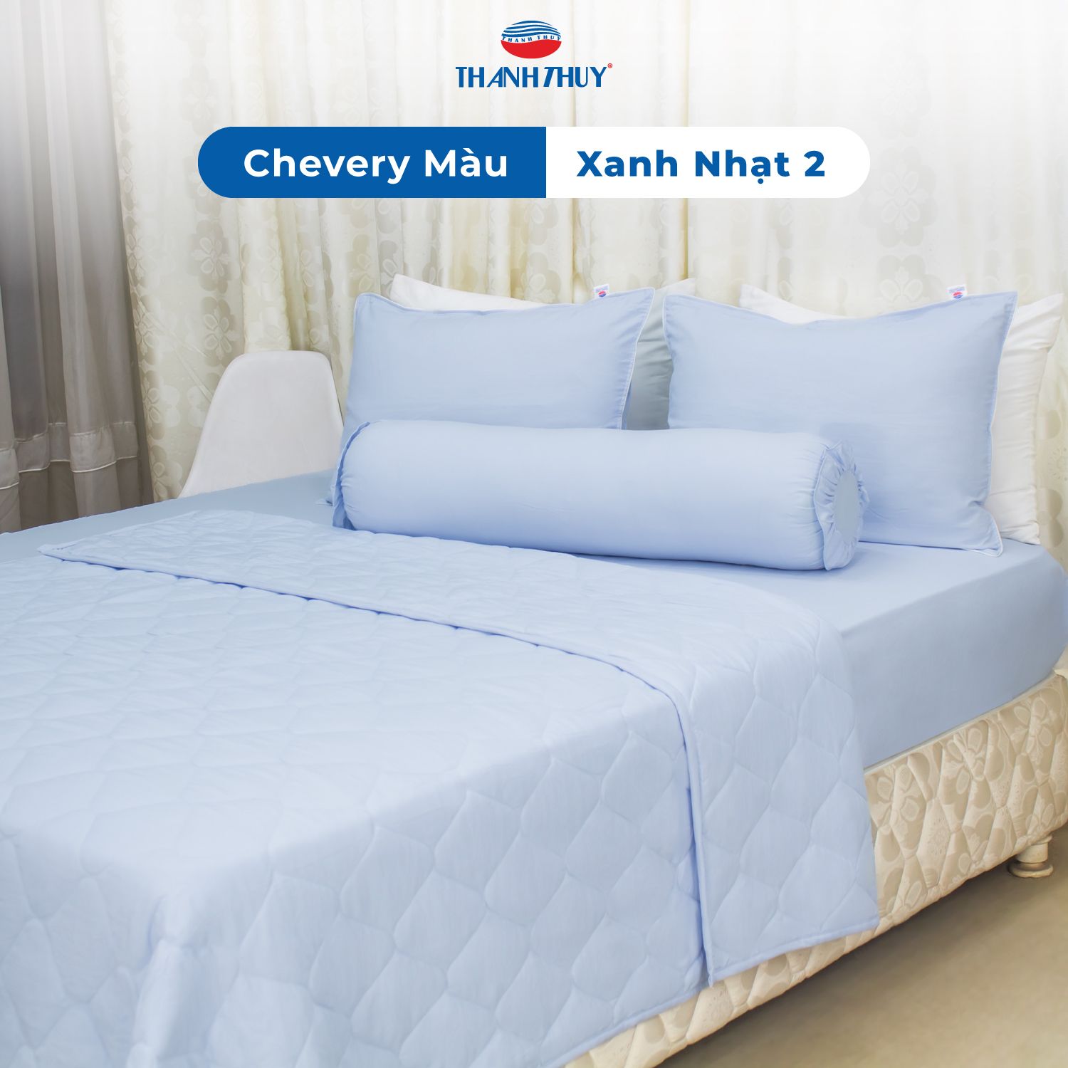  Bộ Ga Bọc Microfiber Chevery Màu Xanh Nhạt (2) 