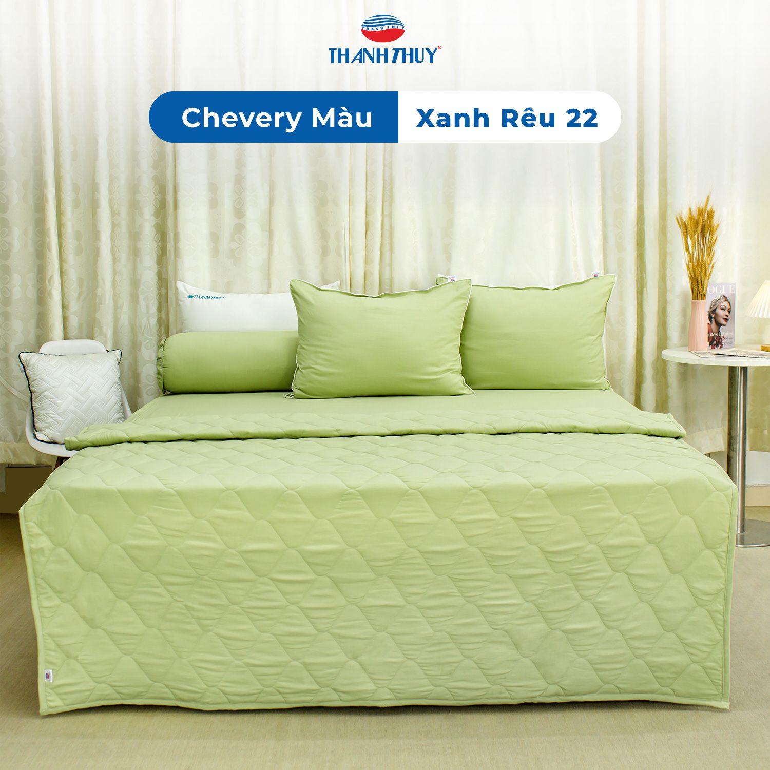  Vỏ Gối Lẻ Microfiber Chevery Màu Xanh Rêu (22) 