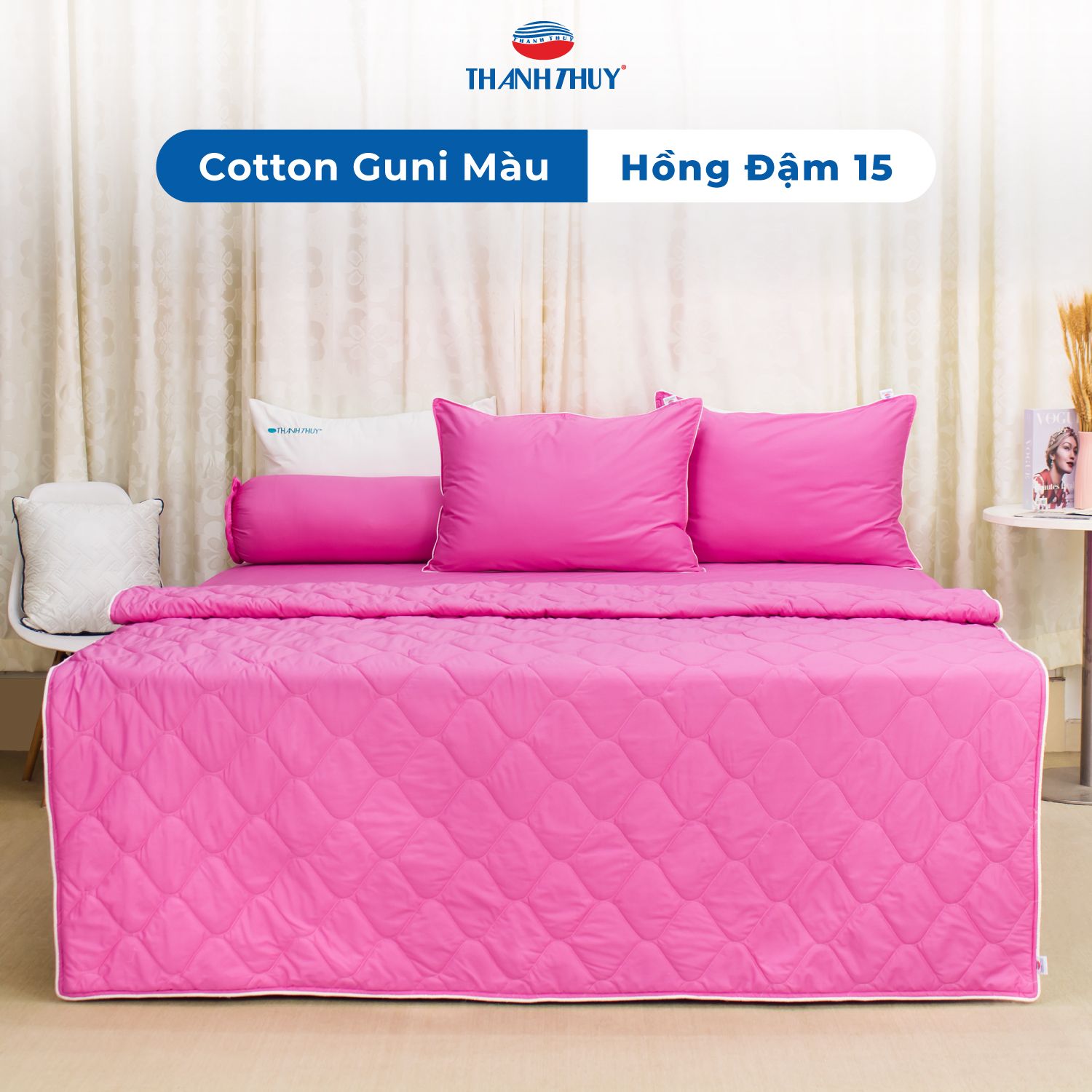  Bộ Ga Bọc Cotton Guni Màu Hồng Đậm (15) 