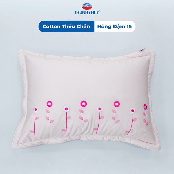  Vỏ Gối Cotton Thêu Chân Màu Hồng Đậm (15) 