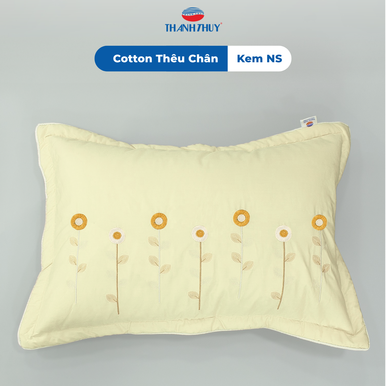  Vỏ Gối Cotton Thêu Chân Màu Kem (NS) 