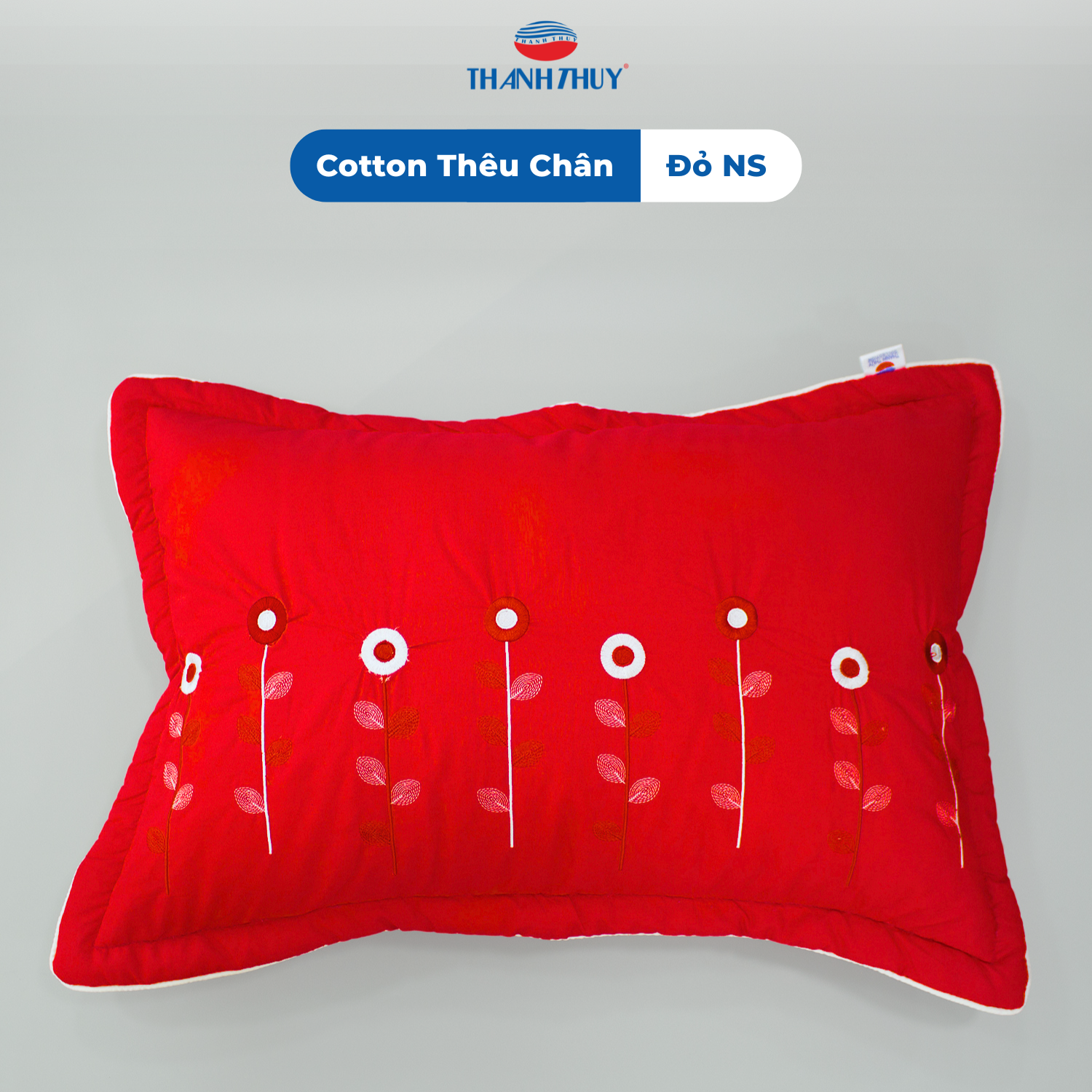  Vỏ Gối Cotton Thêu Chân Màu Đỏ (NS) 