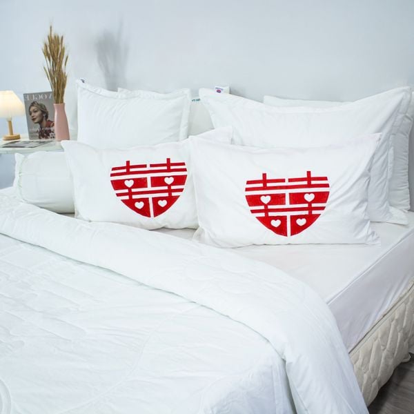  Bộ Ga Bọc Cotton Chữ Hỷ Trắng (T300) 
