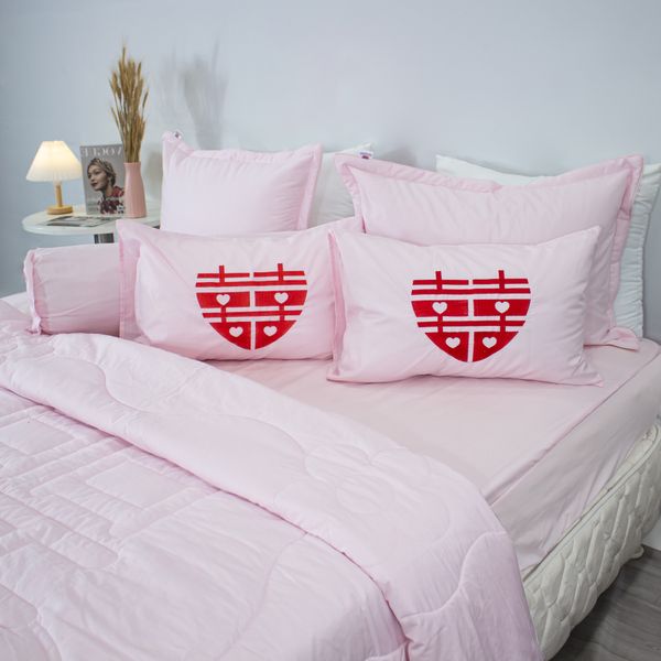  Bộ Ga Bọc Cotton Chữ Hỷ Hồng (20) 