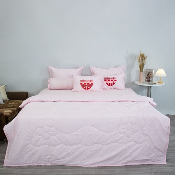  Bộ Ga Bọc Cotton Chữ Hỷ Hồng (20) 