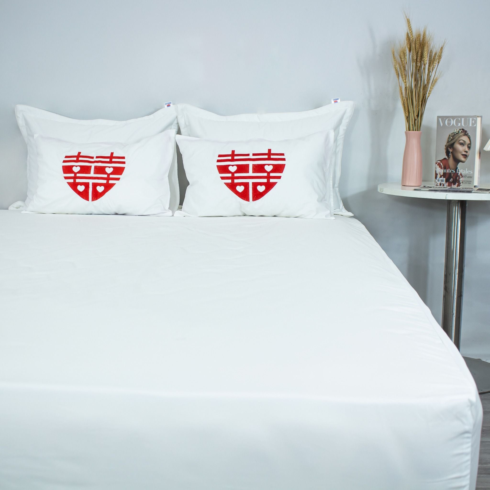 Bộ Ga Bọc Cotton Chữ Hỷ Trắng (T300) 