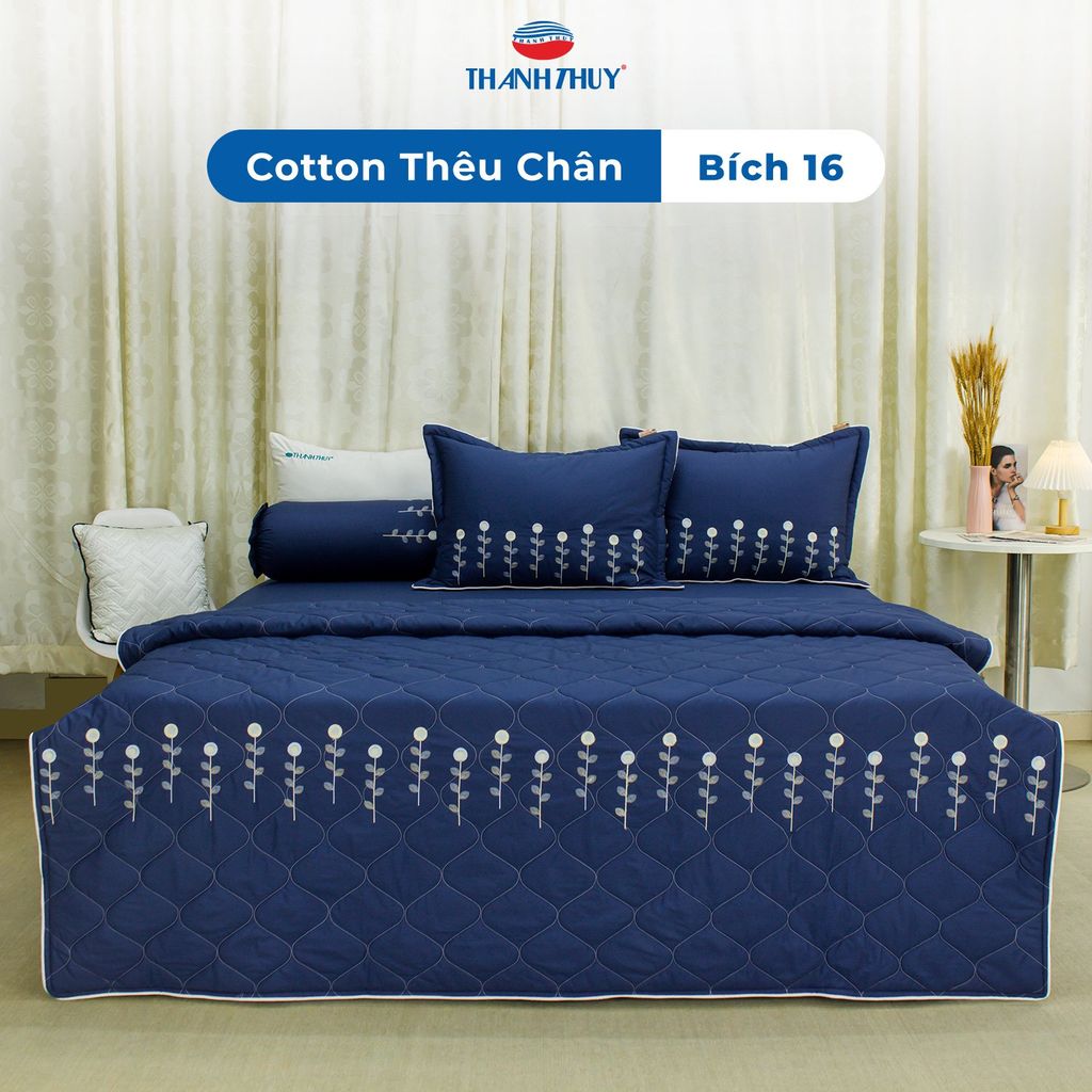  Bộ Ga Bọc Cotton Thêu Chân Màu Xanh Navy (16) 